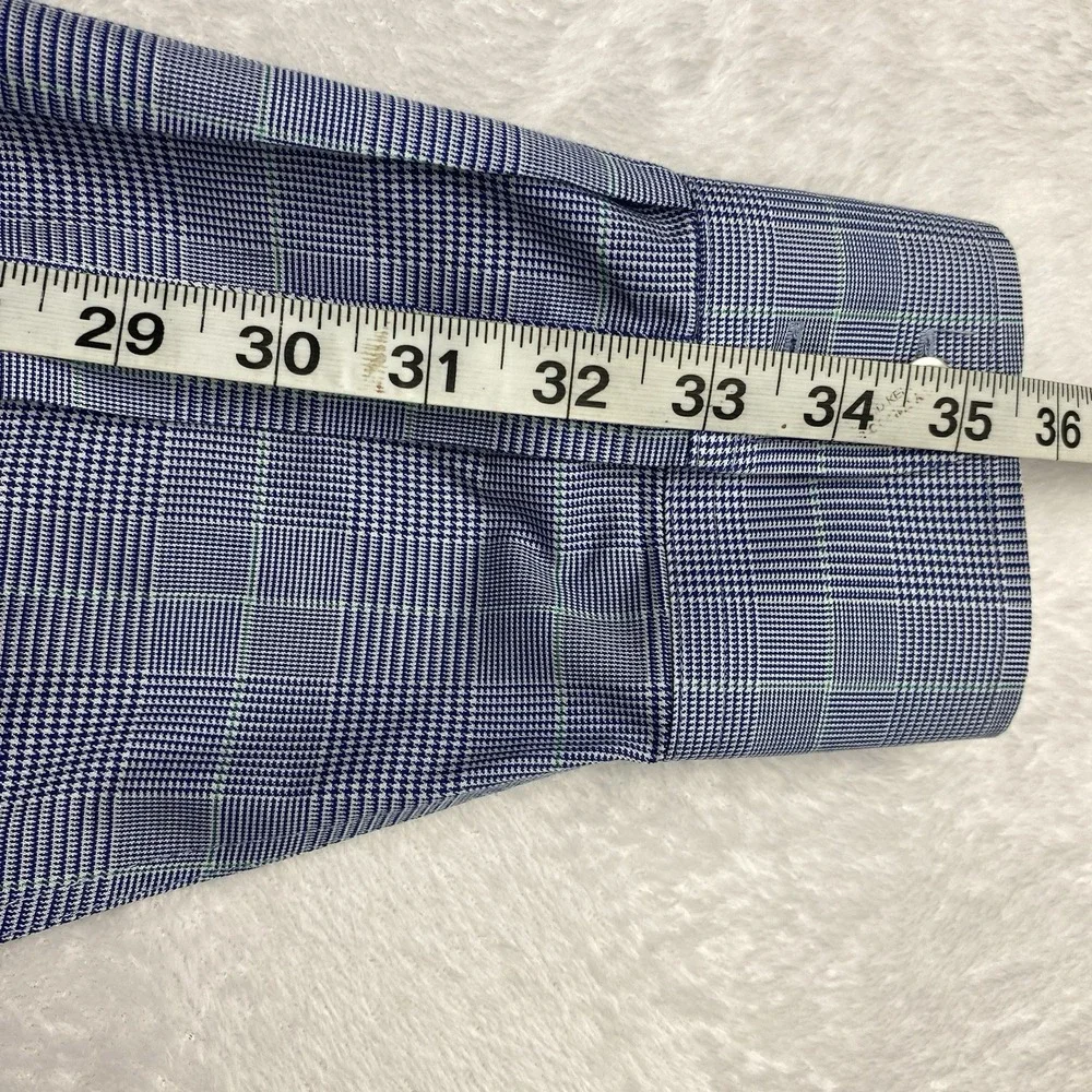 Charles Tyrwhitt Dress Shirt Mens 17-35 Blue/Green Plaid Slim Fit No Iron